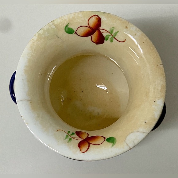 c. 1830 Vtg Gaudy Welsh Pansy Pattern Hand Painted Snake Head Handled Vase - Picture 9 of 16